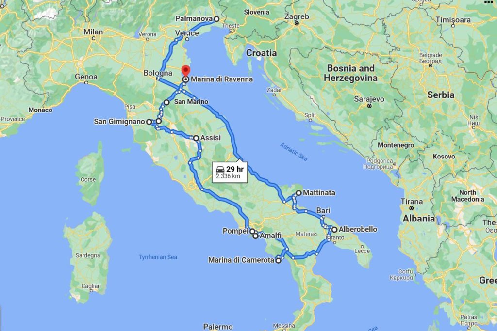 Italian road trip map