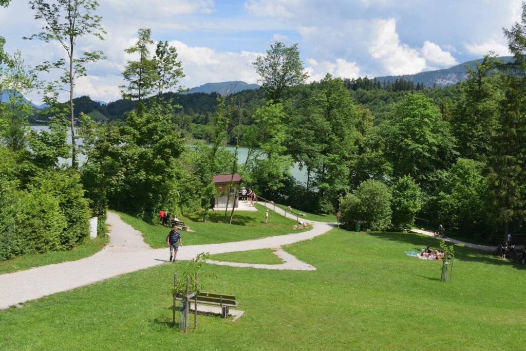 Reintalersee nurmikkoa ja taustalla järvi